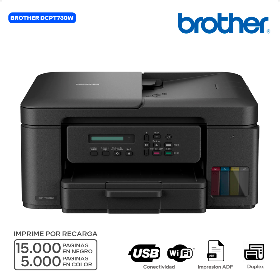 BROTHER DCPT730W / MULTIFUNCIONAL / IMPRESORA / ESCANER / COPIADORA / DUPLEX / ADF / WIFI _0