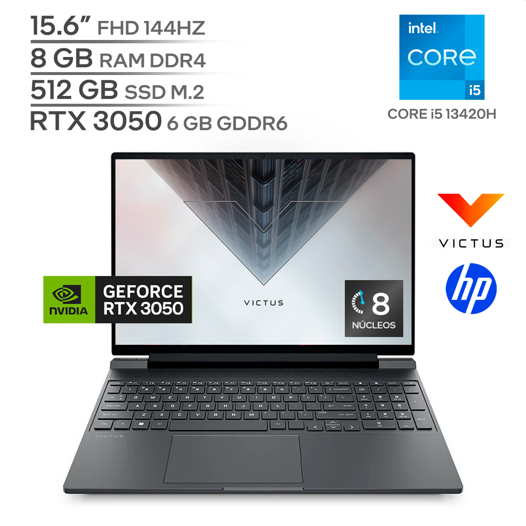 HP VICTUS 15 FA213DX / CORE i5 13420H / RTX 3050 6 GB / 8 GB DDR4 RAM / 512 GB SSD Nvme M.2 / 15.6" FHD 144HZ / WINDOWS 11_0