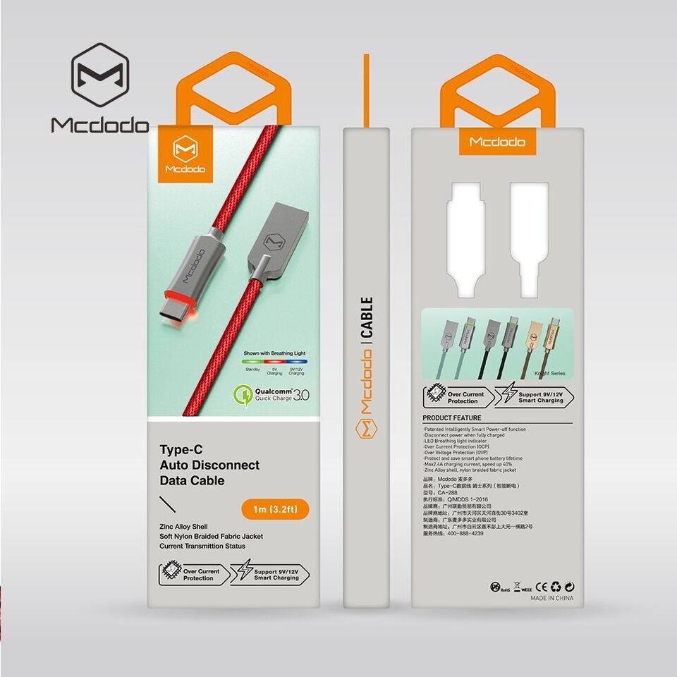 MCDODO CA-288 1M METER AUTO DISCONNECT TYPE-C DATA CABLE _0