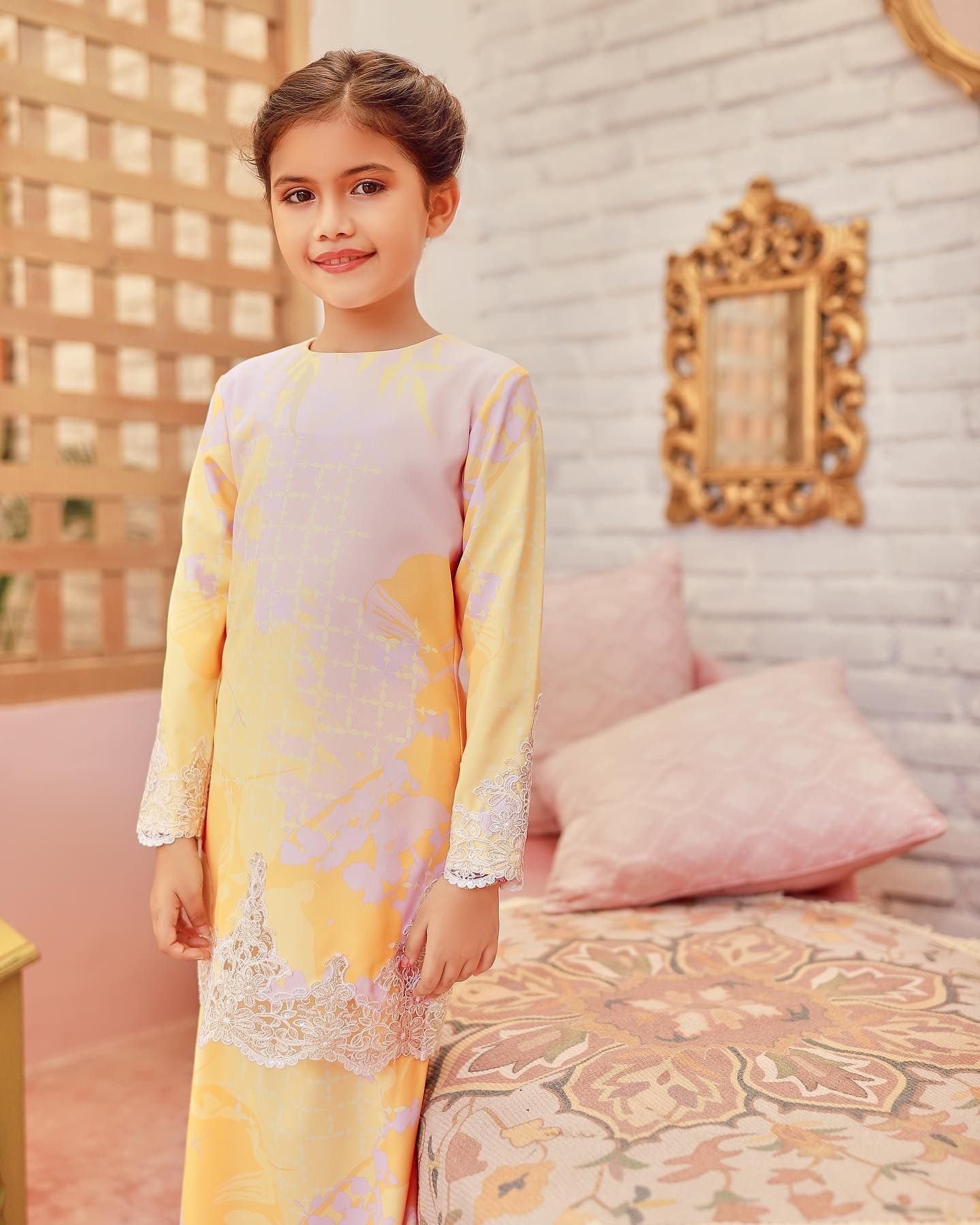TIARA LACE KURUNG (KIDS) - YELLOW PINK_1