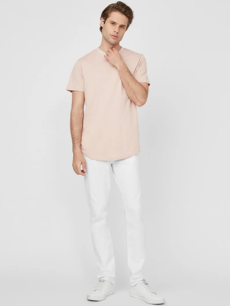 GUESS Beige Neck Logo T-Shirt_1