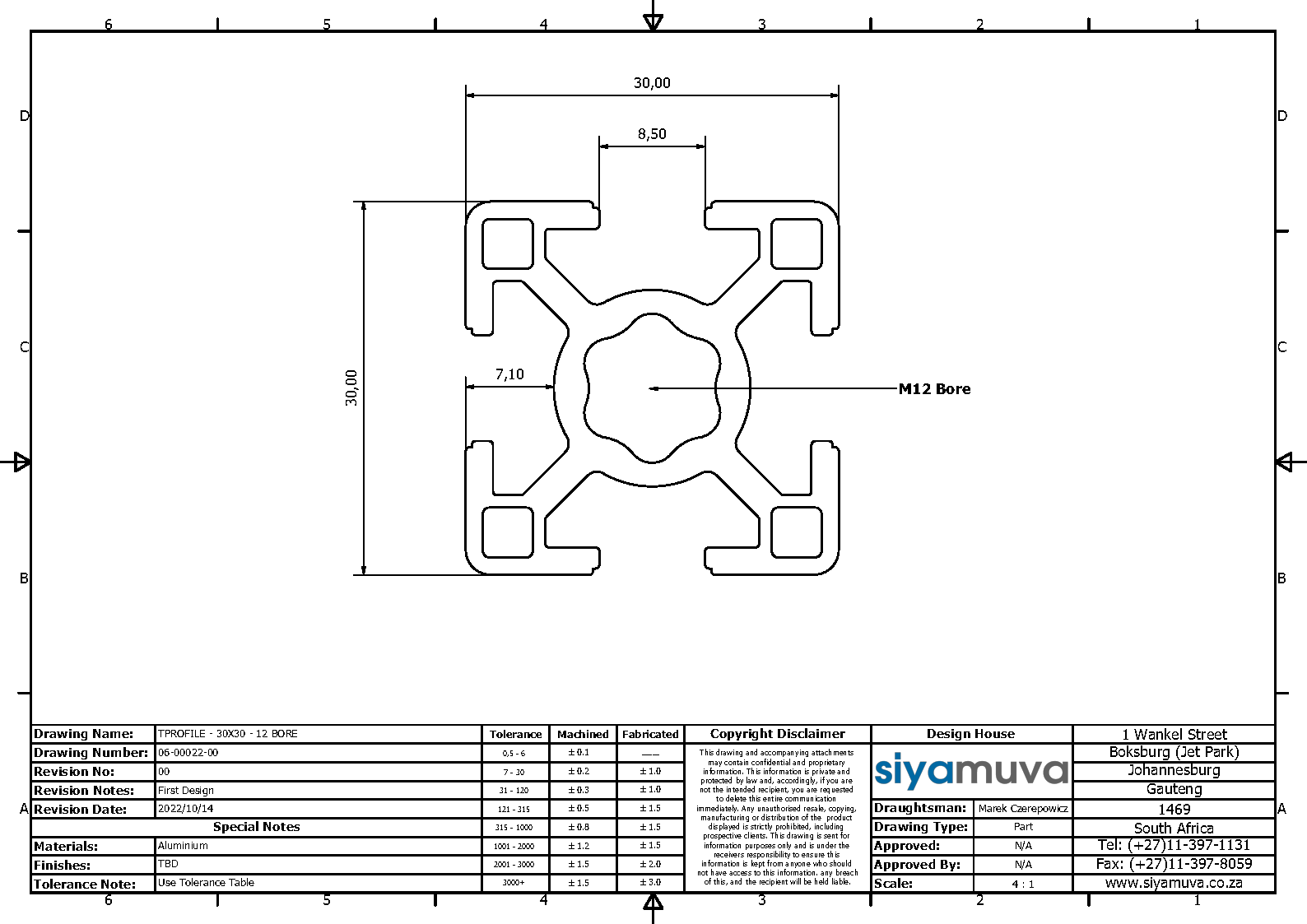 ALUMINIUM EXTRUSION / PROFILE - 30 X 30 - 12 BORE_1
