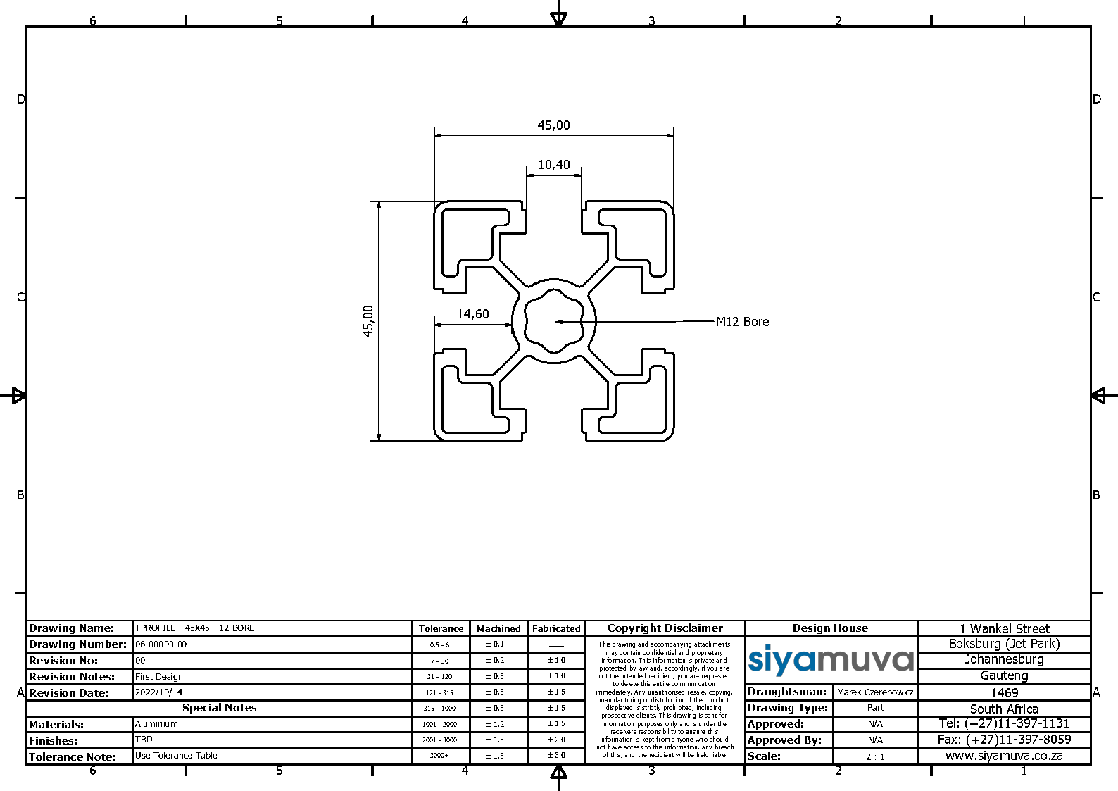 ALUMINIUM EXTRUSION / PROFILE - 45 x 45 - 12 BORE_1