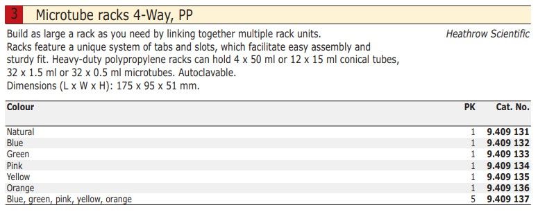 COPE LLG Polypropylene Microtube Racks 4-Way (4 x 50mL or 12 x 15mL or 32 x 1.5mL or 32 x 0.5mL)_1