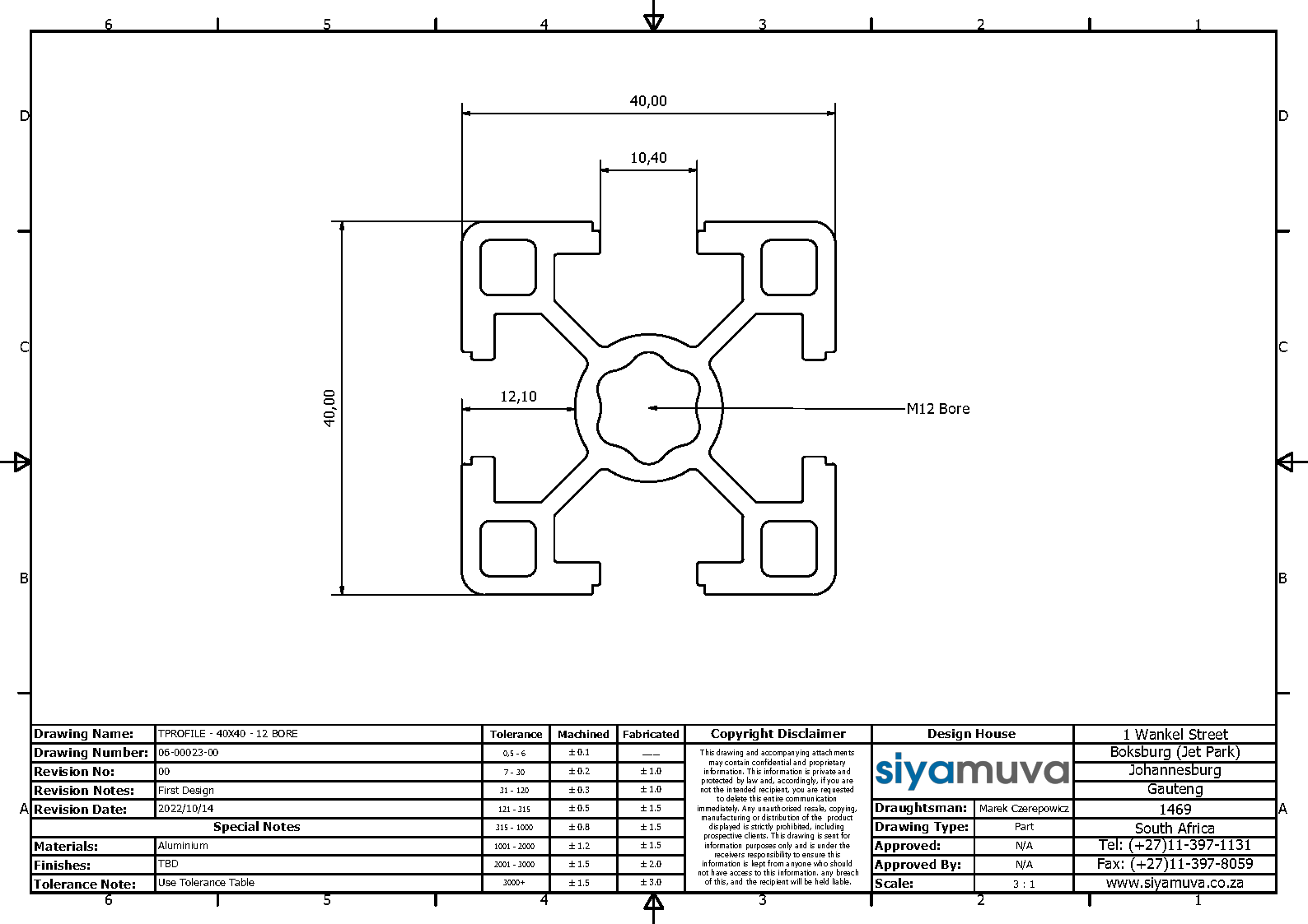 ALUMINIUM EXTRUSION / PROFILE - 40 X 40 - 12 BORE_1