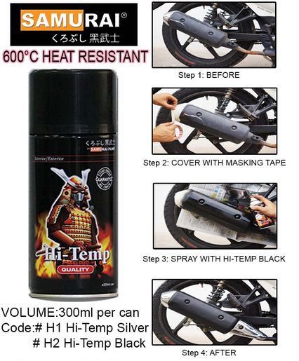 SAMURAI H2 Hi-Temp Black 600°c Heat Resistant Spray Paint🔥 Motor Spray Exhaust Tahan Panas Cat Motor 300ml_3