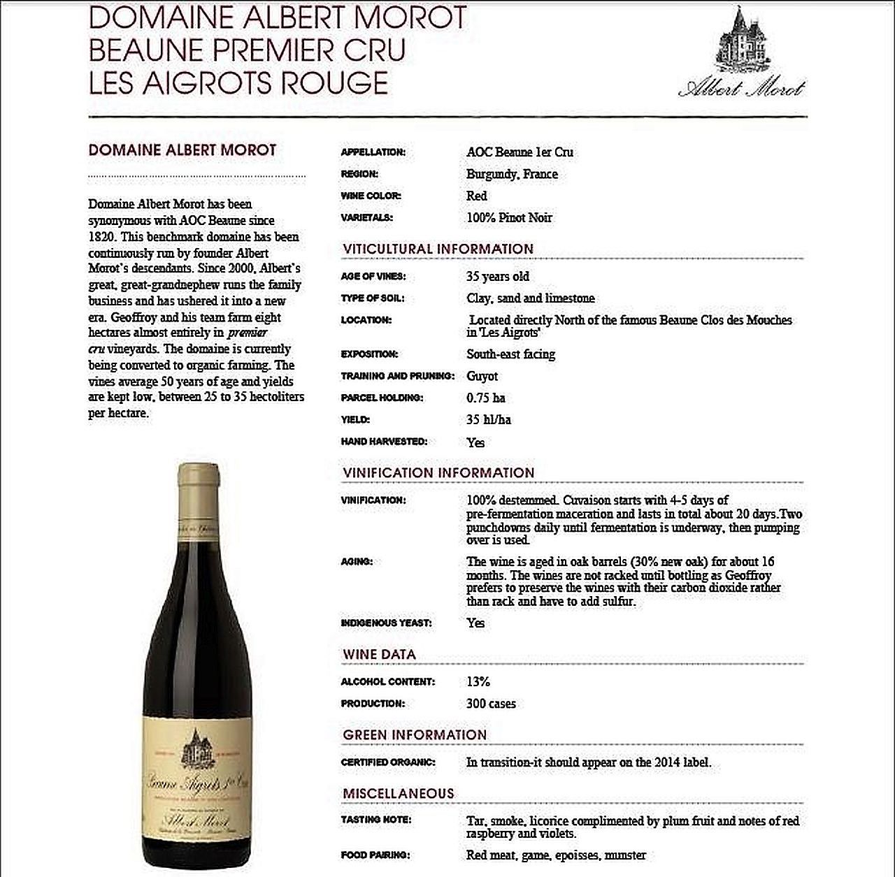 ALBERT MOROT BURGUNDY BEAUNE 1'ER CRU LES AIGROTS OLD-&-RARE VINTAGE 2006 RED (FRANCE)_2
