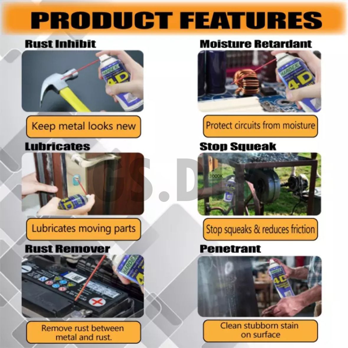 Hardex HD-420/HD-440 4D Multi Purpose Penetrant & Lubricant Spray 200ml/400ml🐤Penyembur Penetran & Pelincir Pelbagai Tujuan多用途渗透剂和润滑剂喷雾_3