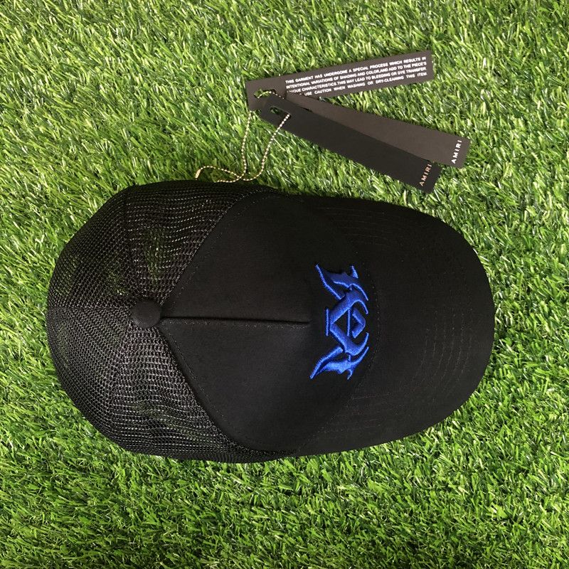 AMIRI CURVED PEAK BLACK AND BLUE LOGO_1