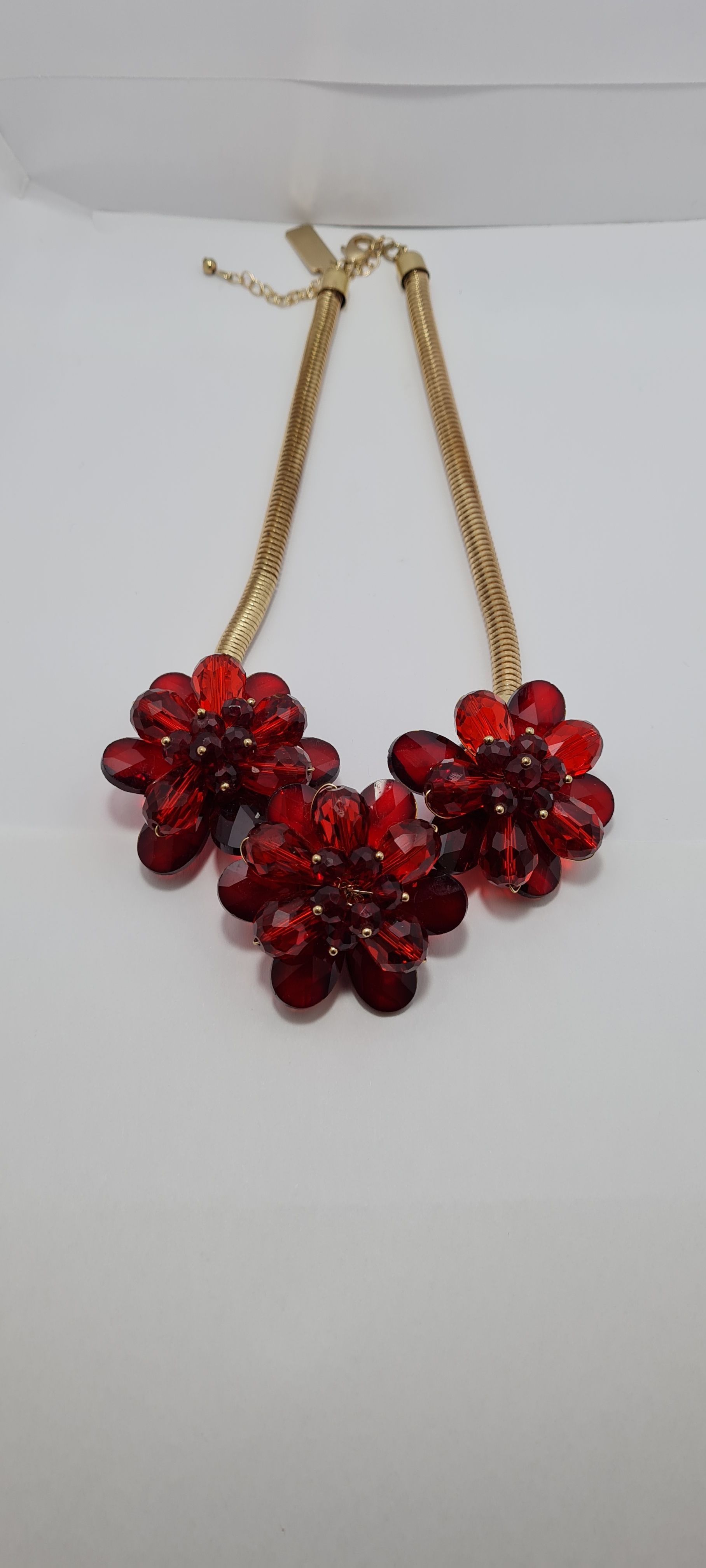  Red floral statement Necklace_1