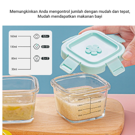 EARISE Kotak Tempat Makan Kaca Baby Glass Food Container Kedap Udara Makanan Bayi_2
