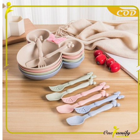Piring Makan Anak Karakter Miki Set Sendok Garpu / Mangkok Makan Wheat Straw / Tempat Makan Anak Set / Mangkuk_1