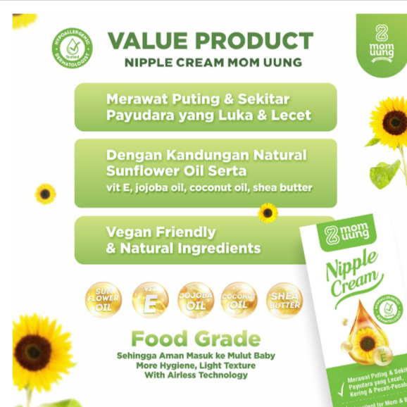 Mom Uung Nipple Cream Natural Ingredients / Krim Puting Lecet / Food Grade - Aman Untuk Bayi_1