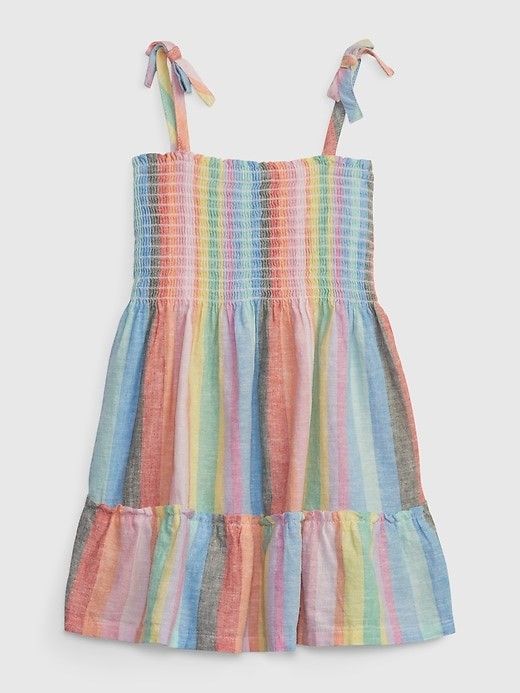 Linen Cotton Stripe Tiered Dress_0