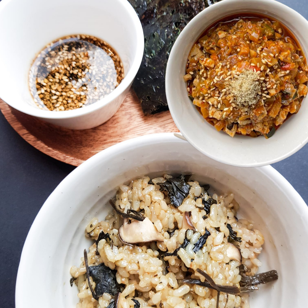 N47-2. Shitake Mushroom Gondrenamul-bap (2인분 곤드레 표고버섯 밥) + Thickened Soybean Paste Stew with Seafood (Gang Dwenjang) (해물 강된장)_0