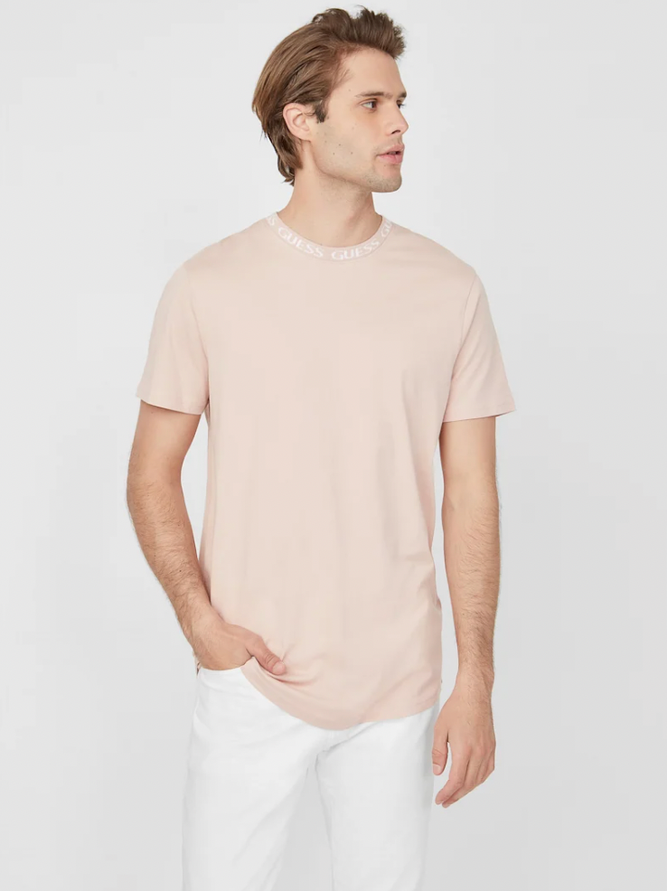 GUESS Beige Neck Logo T-Shirt_0