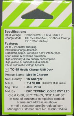 ERD TC-45 3Amp. 20W QC Protocol Mobile Charger USB Dock White