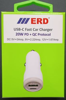 ERD CC-49 White Car Charger With Type-C Port Dock Only (100% Original With GST Bill)