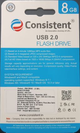Consistent 8GB Pen Drive CTP10008 With GST Bill