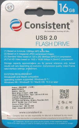 Consistent 16GB Pen Drive CTP10016 With GST Bill