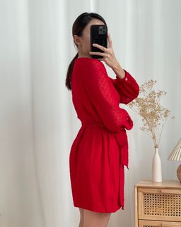 (New with Tag) Sheer Long Puff Sleeve Wrap Concept Dress