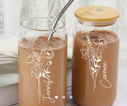 Smoothie Glass with Bamboo lid and glass Straw