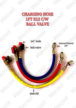 CHARGING HOSE - 1 FT R12 C/W BALL VALVE