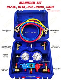 MANIFOLD SET - R1234, R134, R22, R404, R407 (MODEL: AB68B - Q13 R1/4 R5/16 A13)