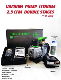 VACUUM PUMP LITHIUM 2.5 CFM DOUBLE STAGES (MODEL: ST-2BMC)