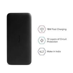 Xiaomi ‎PB200LZM Redmi 20000mAh Li-Polymer Power Bank, USB Type C and Micro USB Ports, 18W Fast Charging, Low Power Mode, Black