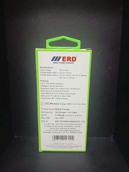 ERD CC-49 Car Mobile Charger (20W PD) with Type-C to Type-C Cable