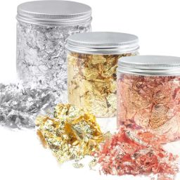 Imitation Gold Silver Copper Foil Leaf Flake Sheets Bulk Foil Paper for DIY Nail Art Decor - Set of 3