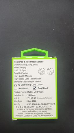 ERD UC-79 Lightning Cable (Metal Casing Braided) 1Meter Grey/Black