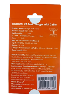 Xiaomi MDY-09-EJ 5W 2A Fast USB Charger Black (100% Original Product with GST Bill)