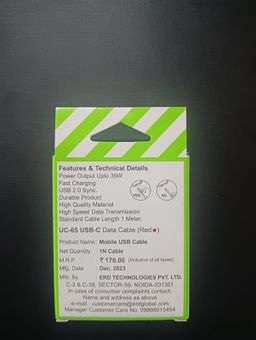 ERD UC-65 Flat Type-C Cable 1 Meter Cable Upto 35W (Red)