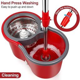 Red- Free Hand Wash 360 Rotating Mop With Bucket System