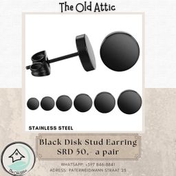 Black disk stud earring 