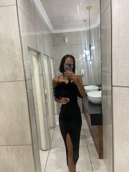 Fur rimmed slit bodycon