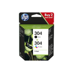 HP 304 Tri-colour and Black Original Ink Cartridge 3JB05AE, 2 Count (Pack of 1)
