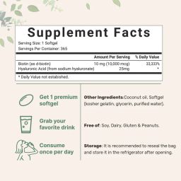 Biotin with Hyaluronic Acid Softgel, 365 counts