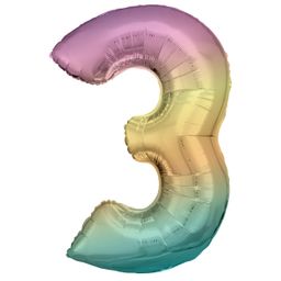 Number 3 Pastel Rainbow Amscan SuperShape Foil Balloons