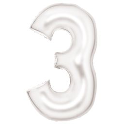 Number 3 Silk White Amscan SuperShape Foil Balloons
