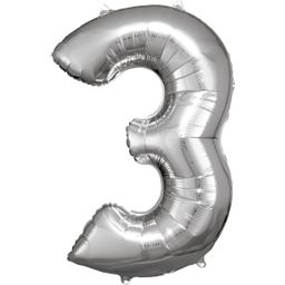 Number 3 Silver Amscan SuperShape Foil Balloons