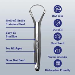 SPOON SHAPED STAINLESS STEEL TONGUE SCRAPER (2-PACK)