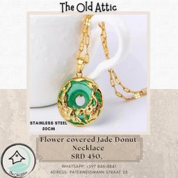 Flower covered jade donut necklace 