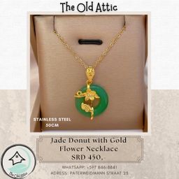 Jade donut with gold flower necklace 
