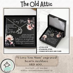 "I Love You Mom" Engraved Hearts Necklace