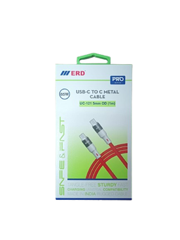 ERD UC-121 Type-C to C Metal Cable (65W, 5mm, 1Meter Red)