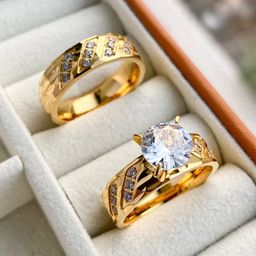 Wholesale Couple Ring Jewelry 18K Real Gold Plated Stainless Steel Zircon Diamond engagement wedding Ring bague de marriage en or