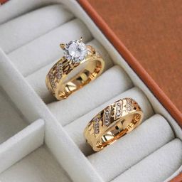 Wholesale Couple Ring Jewelry 18K Real Gold Plated Stainless Steel Zircon Diamond engagement wedding Ring bague de marriage en or